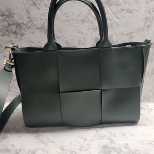Valentina Fiore Green Woven Leather Tote Bag Made in Italy Crossbody Handbag